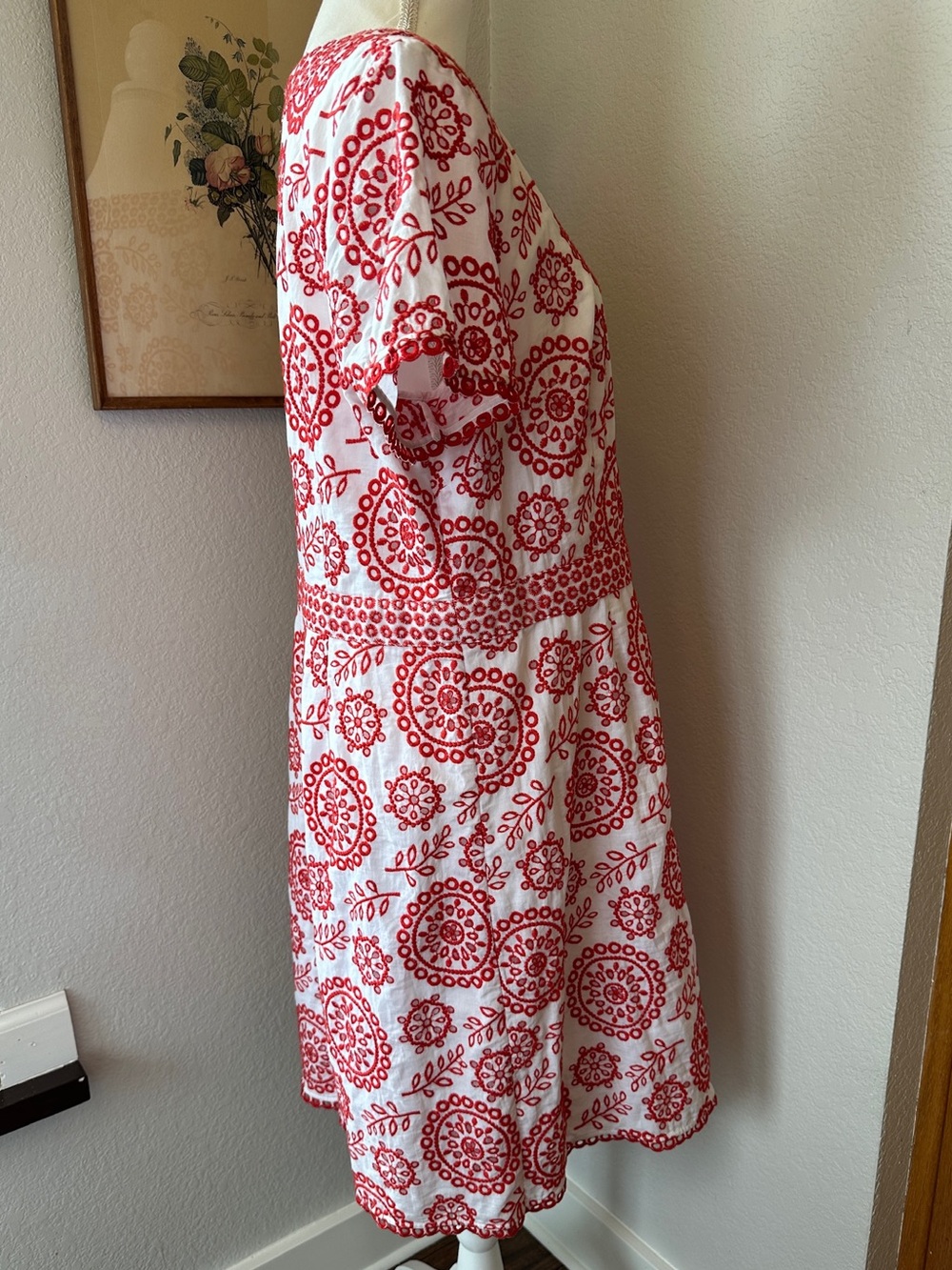 Boden W0026 White Coral Red Embroidered Cotton Shift Dress UK 18R US 14R - Picture 4 of 10